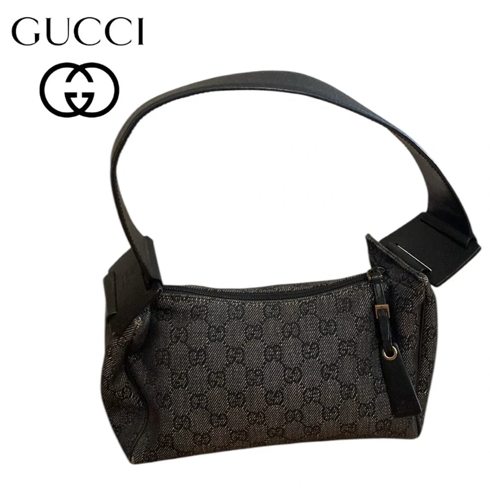 GUCCI Denim Monogram GG Signature Shoulder Bag w Gucci Dustbag - Picture 4 of 17